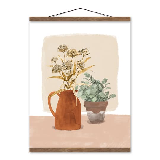 Warm Muted Plants Teak Hanging Canvas
